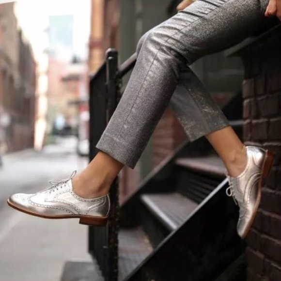 metallic silver oxford shoes